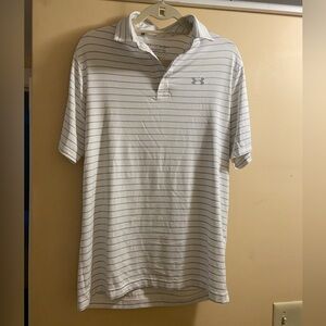 Under Armour White & Light Blue Stripes Men's Performance Polo Shirt